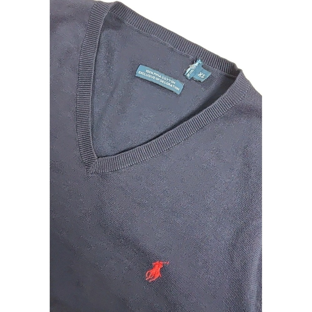 Polo Ralph Lauren Navy Blue Pima Cotton V-Neck Sweater Vest XL Mens Preppy Golf
